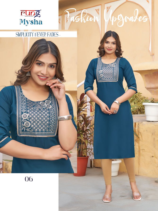 Mysha By Rung Rayon Embroidery Kurtis Wholesale Clothing Distributors In India